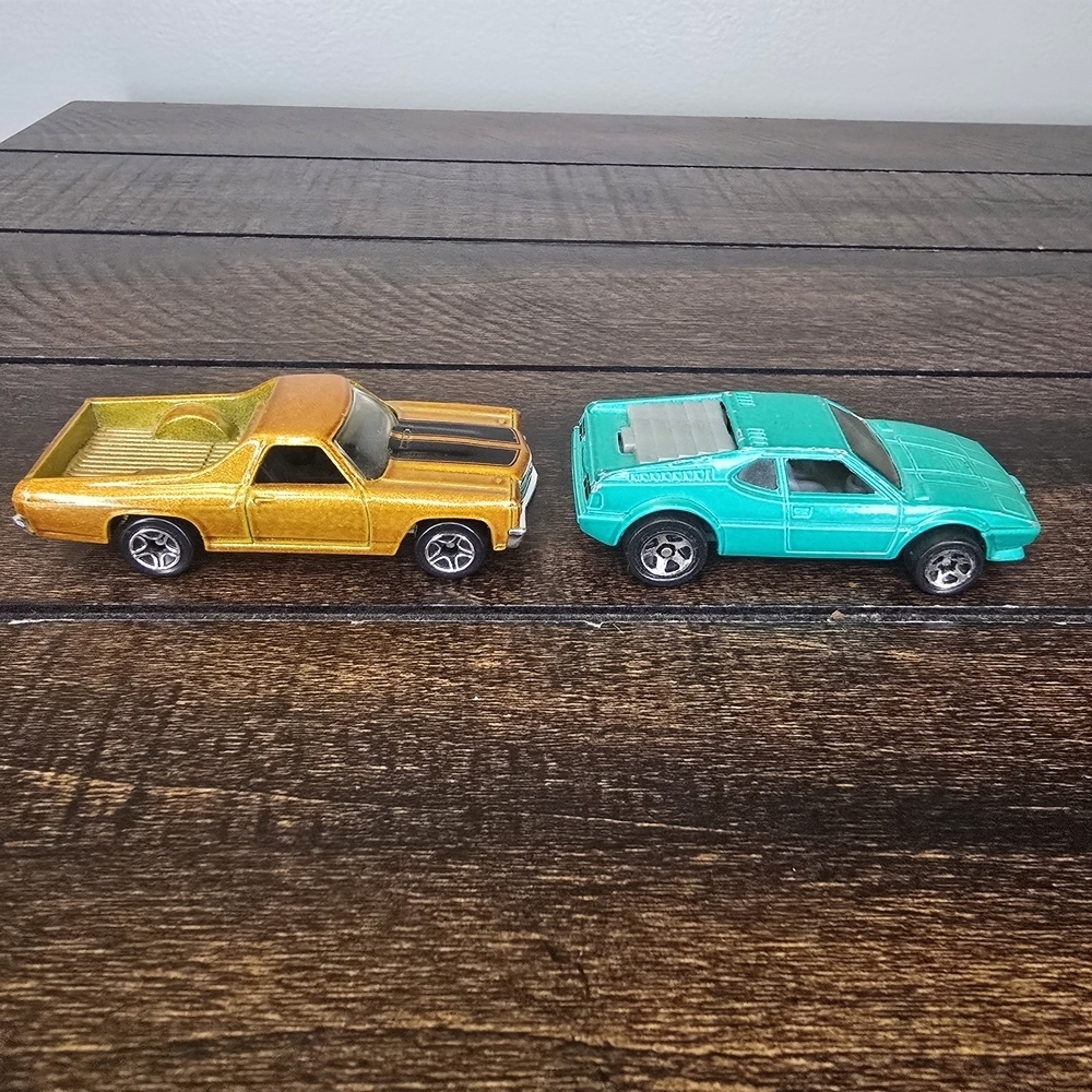 Vintage Matchbox 1970 Gold Chevy El Camino 1982 Hot Wheels BMW M1 Green Cars